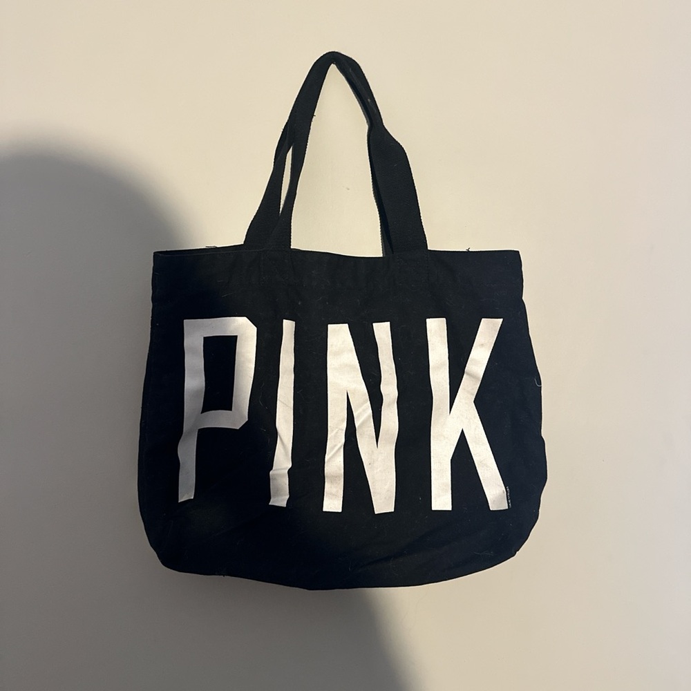 PINK Victoria's Secret Black and White Tote Bag Casual Canvas